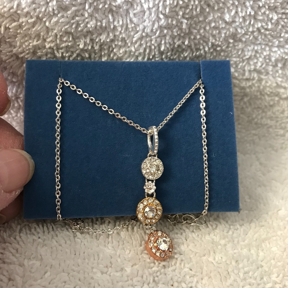Avon Tri Tone Pave Necklace New in‎ Box